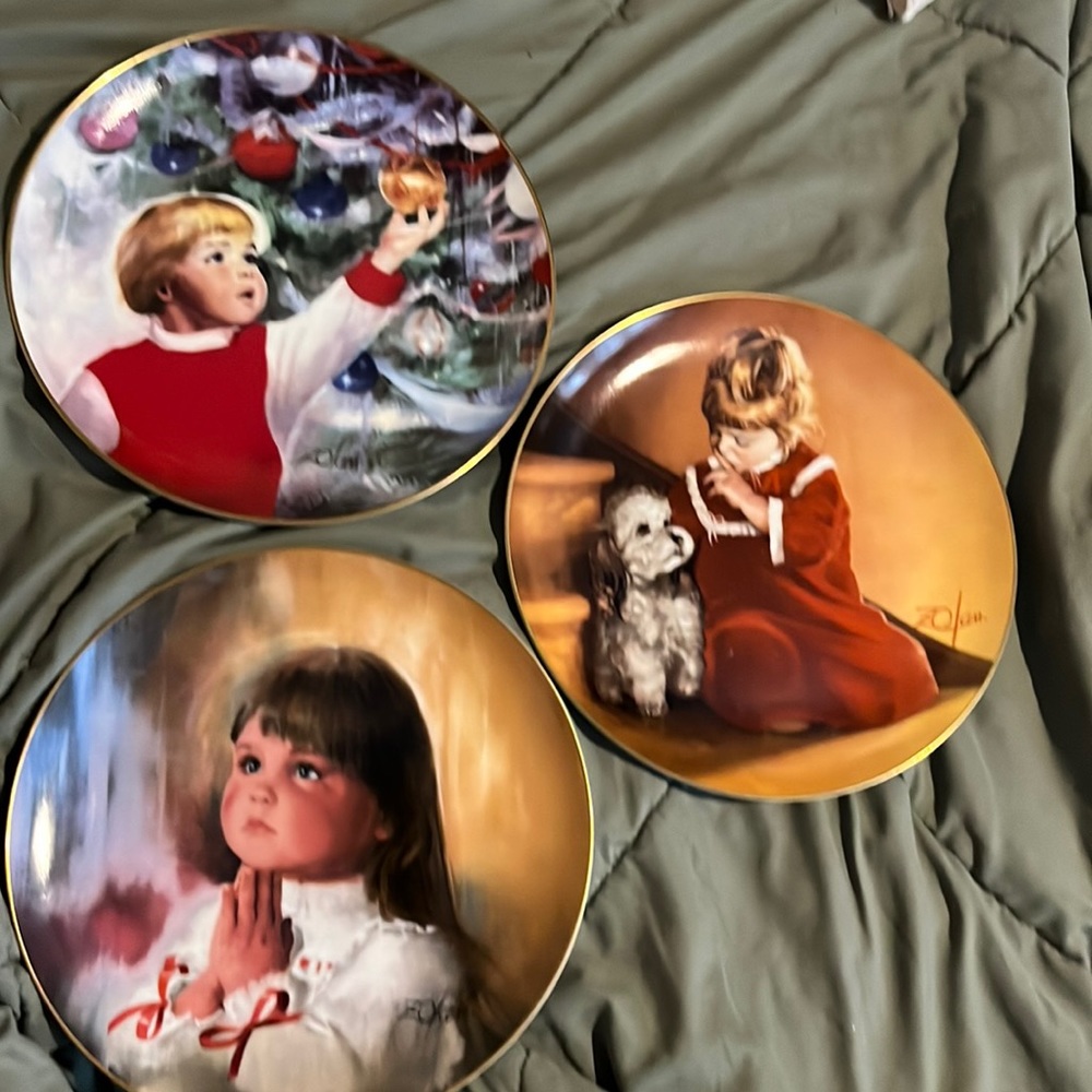 10.25” vintage Set of 3 Children at Christmas Collection by painter, Zolan